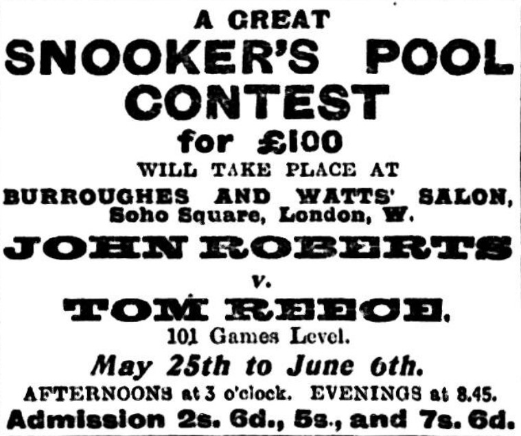 A Great Snooker's Pool contest John Roberts v. Tom Reece